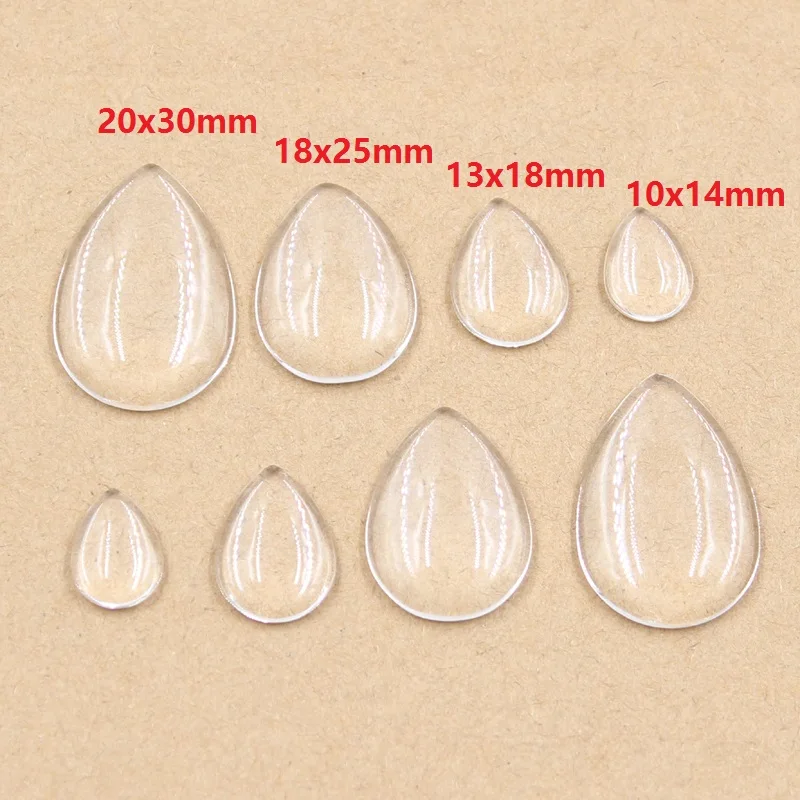 

20x30mm 18x25mm 13x18mm 10x14mm Water Drop Flat Back Transparent Clear Glass Cabochon High Quality DIY Jewelry Makings Findings