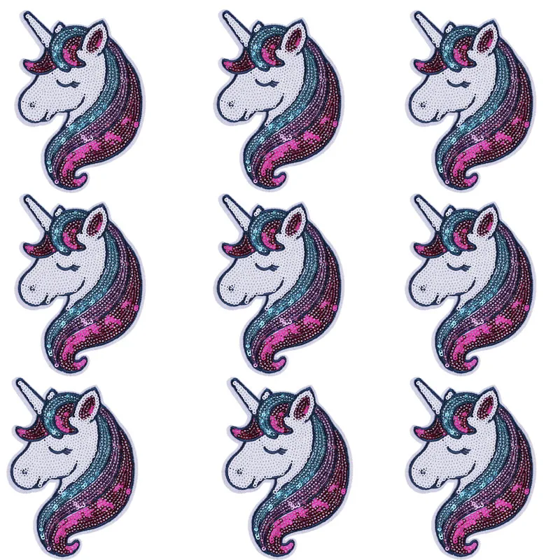 

10 PCS Wholesale Sequins Unciorn Patch Embroidery Patches DIY Iron On Badge Thermoadhesive Patches For Clothes Animal Stickers