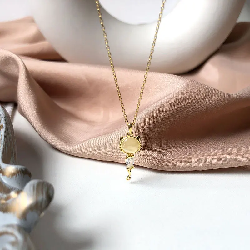 Ожерелье женское из серебра 100% пробы с подвеской в виде кошки опалом | Украшения и