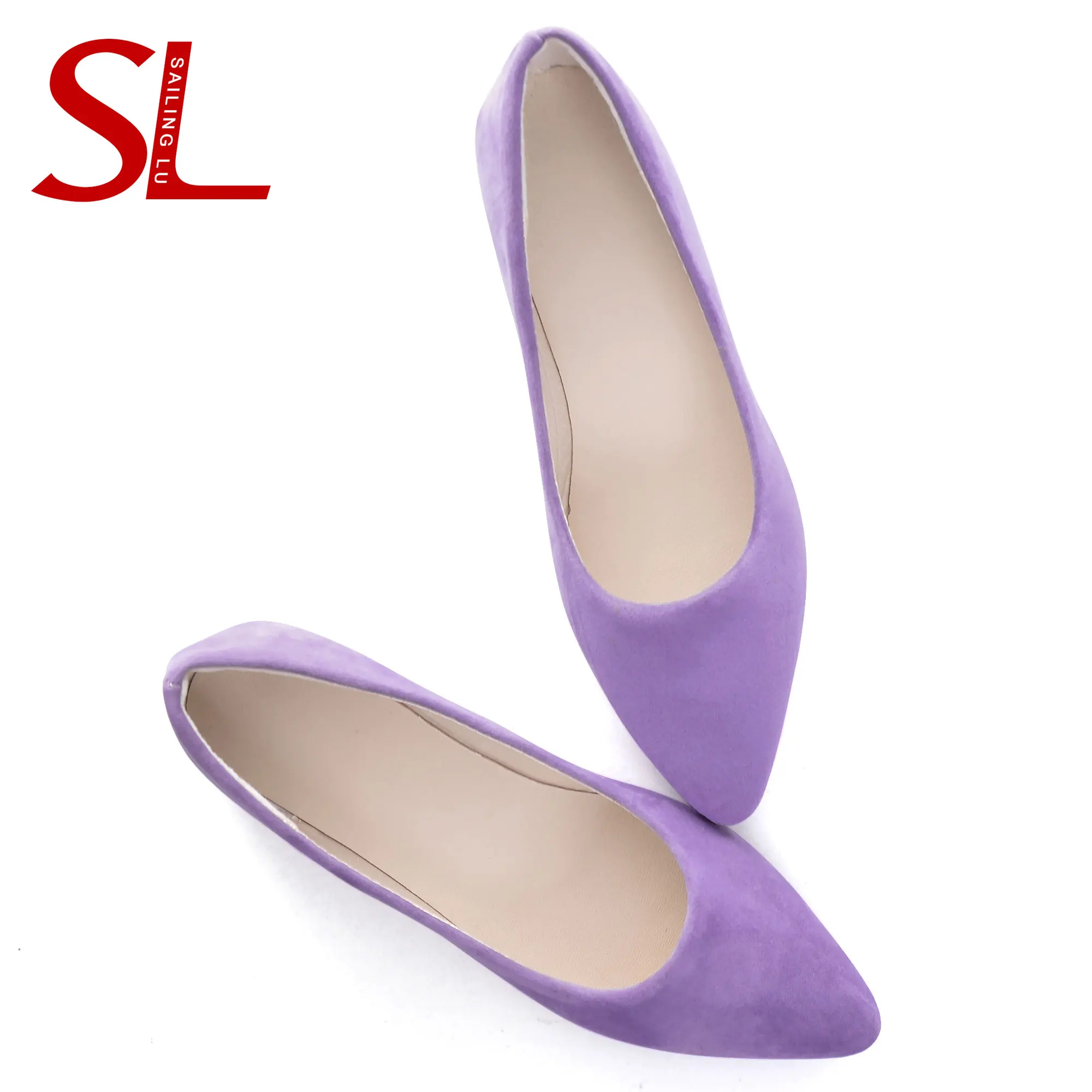 Женские свадебные туфли LU фиолетовые однотонные Замшевые балетки на плоской