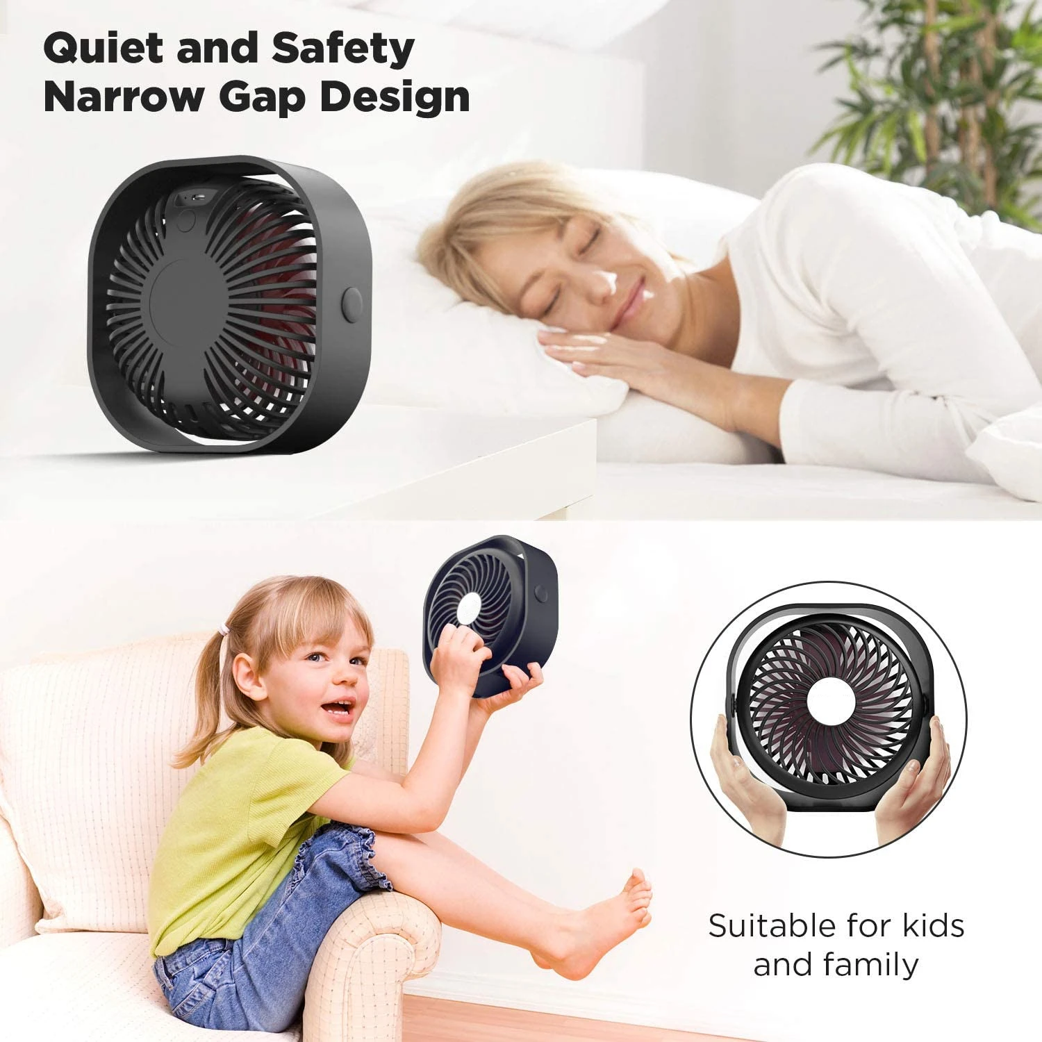 

USB Small Desk Fan Portable Mini Fans 3 Speeds Quiet 2000mAh Battery 360 Cooler Personal Table Cooling for Home Office Bedroom