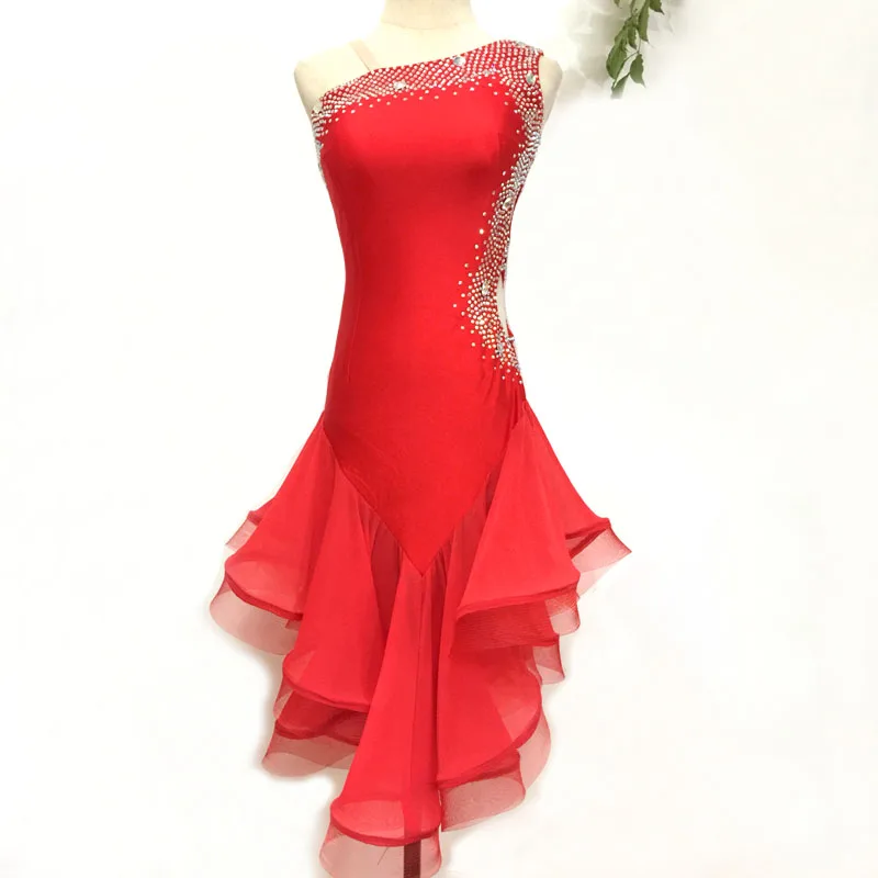 

Custom Made Latin Dance Dress Women Girls Rumba Cha-cha Dresses Luxury Diamond Hollow out Ballroom Competition Costume