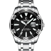 luxury business men watch silver stainless steel black casual watch for men big dial waterproof fashion dress wristwatch