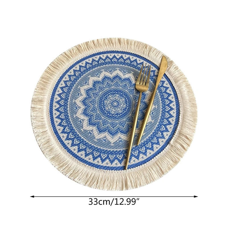 New Round Cotton Woven Placemats Bohemian Tassels Table Mat Insulation Pad Place | Дом и сад