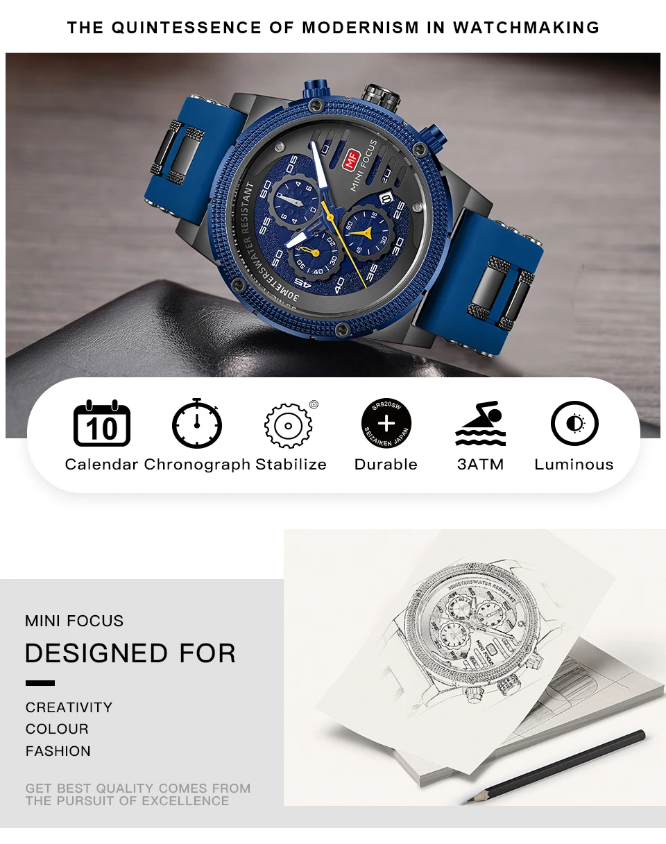 MINI FOCUS quartzhorloge voor heren Waterdicht_voghion.com