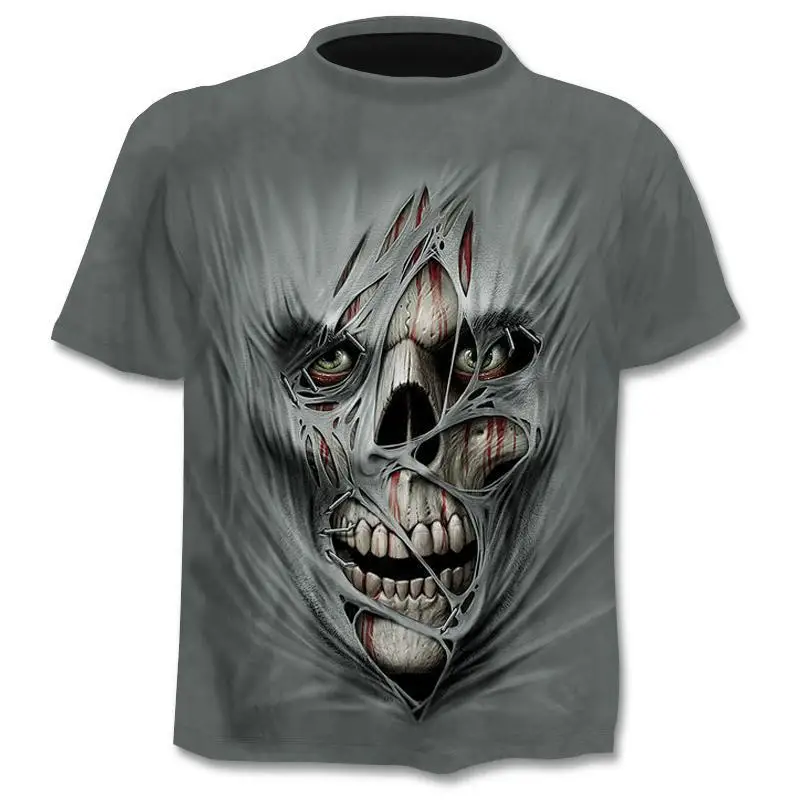 

Four seasons crew neck men's Pullover short sleeve 3D digital skull demon print new T-shirt