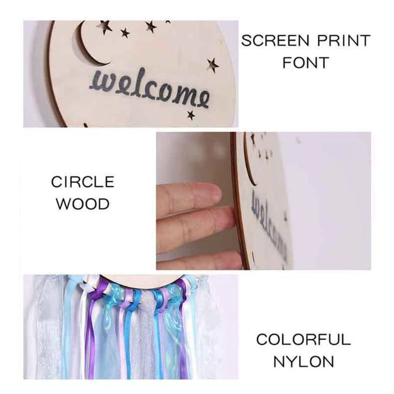 

Nordic Wooden Round Board Pendant with Colorful Ribbon Wall Hanging Home Decor Living Room Children Bedroom Decoration Wholesale