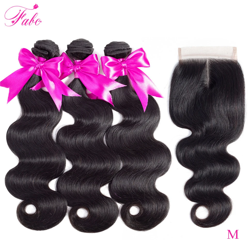FABC hair brazilian body wave bundles with closure 3 bundles non-remy human hair weave bundles with closure natural black