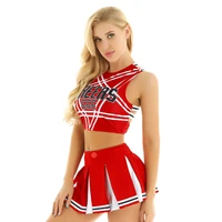 womens cheerleader costume uniform sexy japanese schoolgirl cosplay crop top with mini pleated skirt cheerleading halloween set