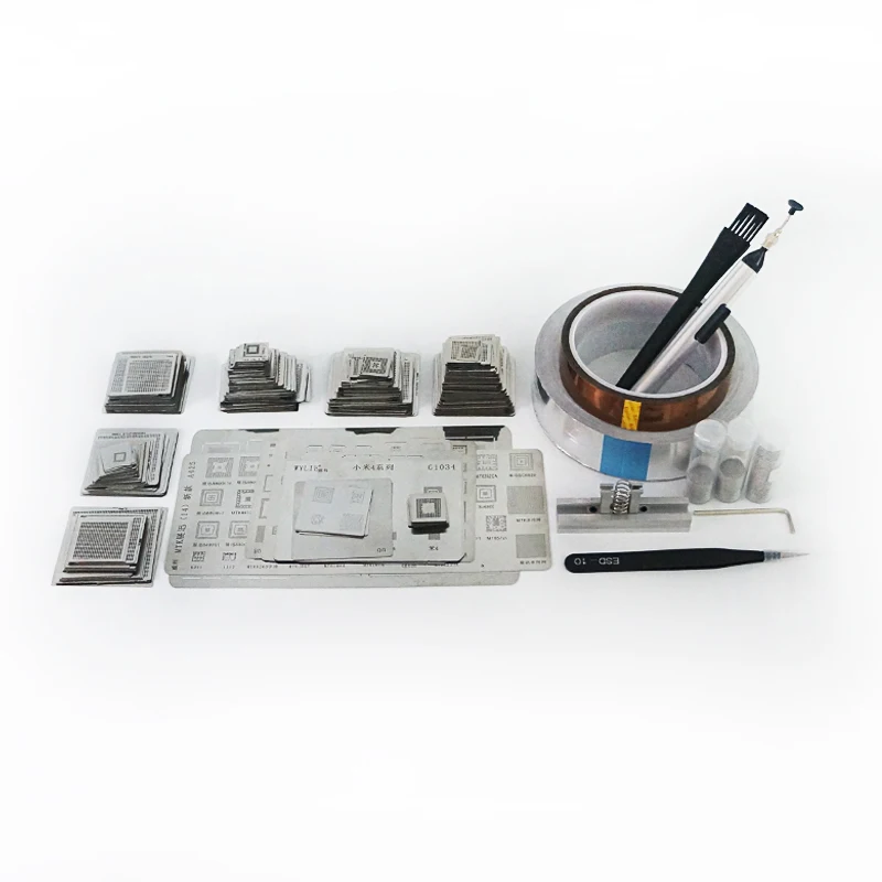 

Heated stencils 810pcs set for BGA IC repair reworking Heated reballing jig solder ball and Insulating tape ESD brush