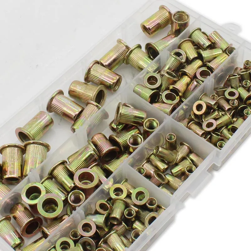 Купить 165 PCS Rivet Nut, Metric Rivet Nut Kit Carbon Steel Flat Head
