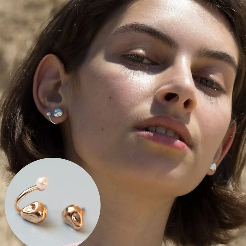 

Geometry Pearl Stud Earrings Personality Minimalism Asymmetric Earrings Simple Cocktail Party Jewelry for Women