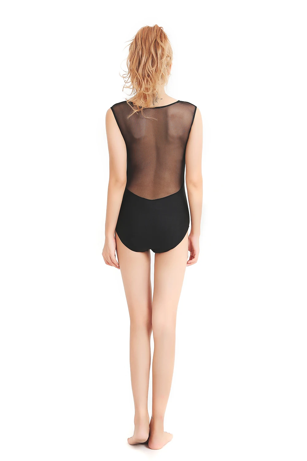 

Women Ballet Sexy Sleeveless Leotards Black Dance See-through Unitards Latin Dancewear Gymnastics Leotards Bodysuit