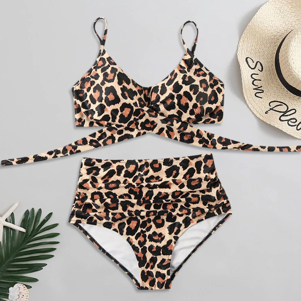 

Women's Bikini High Waisted Separate Swimsuit Summer Plant Print Women's Swimwear 2021 Plus Size Swimsuit Bathing Suits Women