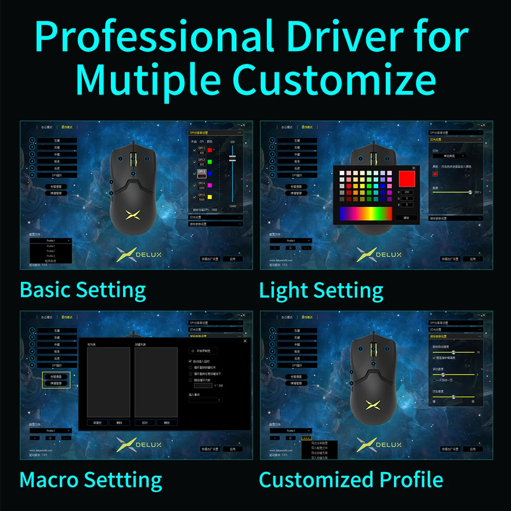 

Delux M800DB Lightweight Wireless mouse PAW3335 Optical Sensor 16000DPI 70g RGB Rechargeable Fully Programmable For PC Gamer