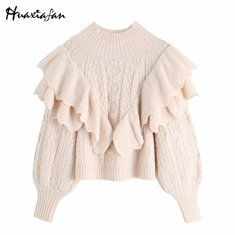 Huaxiafan свитер женский пуловер с оборками 2019 теплый длинным рукавом толстый