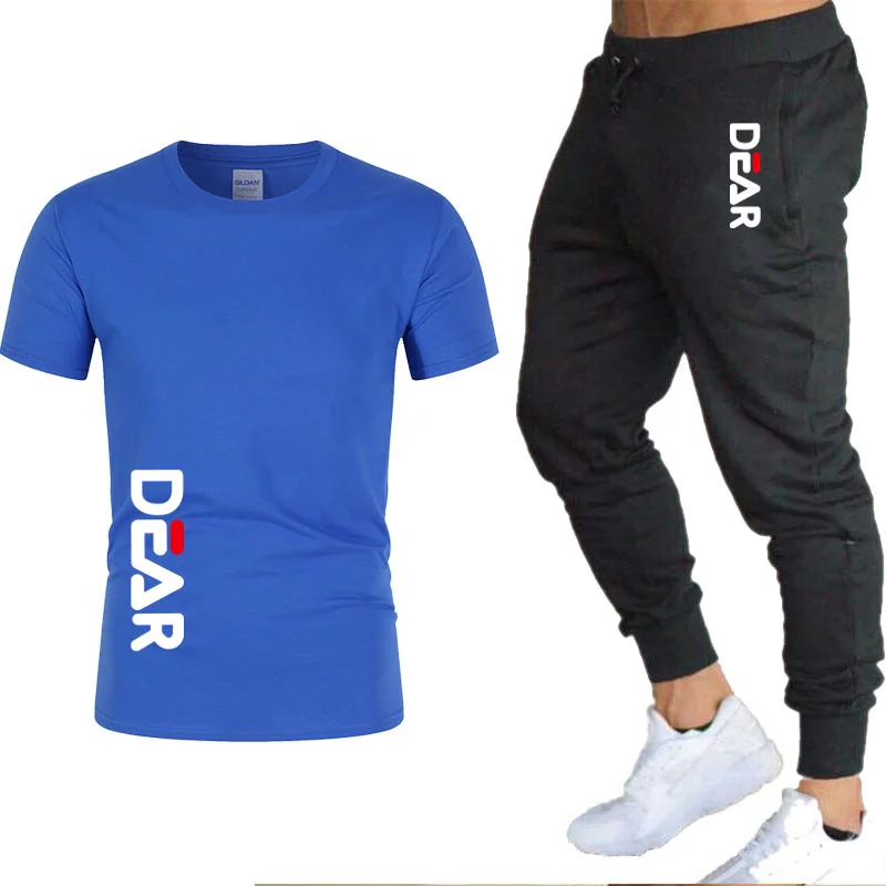 

Cotton men's T-shirt + trousers Men's brand two-piece track and field sportswear casual T-shirt fitness and comfortable sports s