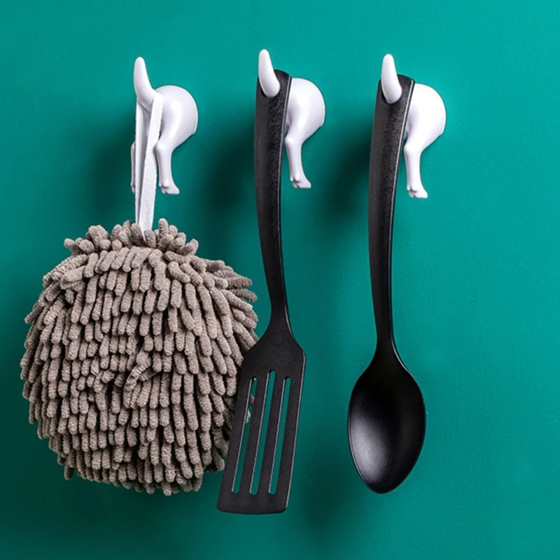 

4Pcs Nordic Style Cute Plastic Dog Tail Hooks with Screws Adhesive Tape Wall Mounted Key Hanger Hat Coat Hook Decoration E8BD