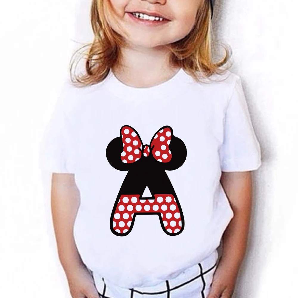 Custom Name Letter Combination Children High Quality T-shirt Disney Minnie Mouse Font A B C D E F G Short Sleeve Kids Tshirt