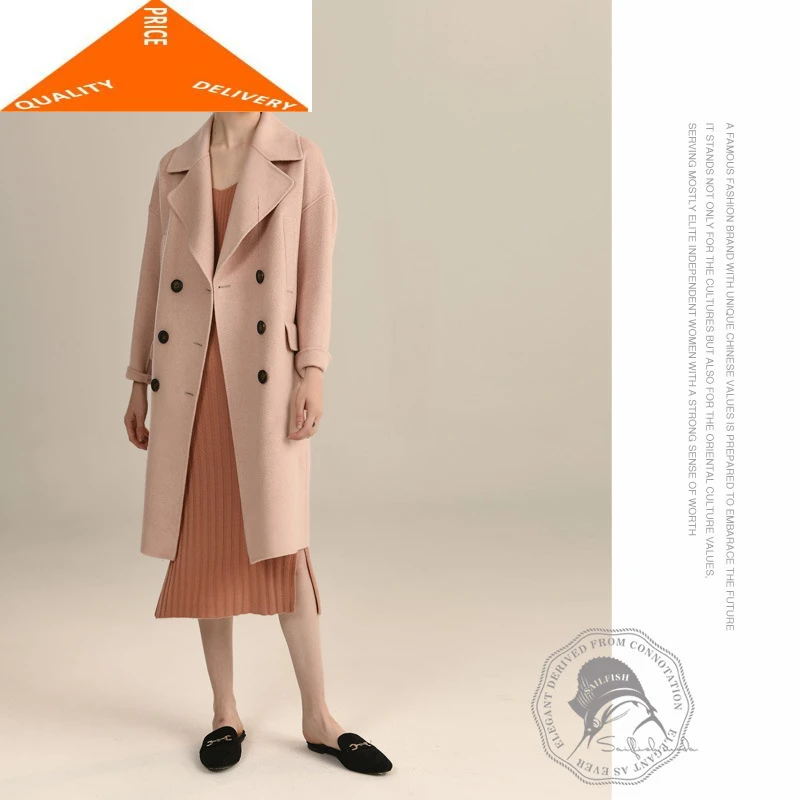 

Clothes Winter Women 2020 Elegant Pink Wool Coat Female Fashion Long Woolen Jacket Ladies Cashmere Casaco Hiver 2909