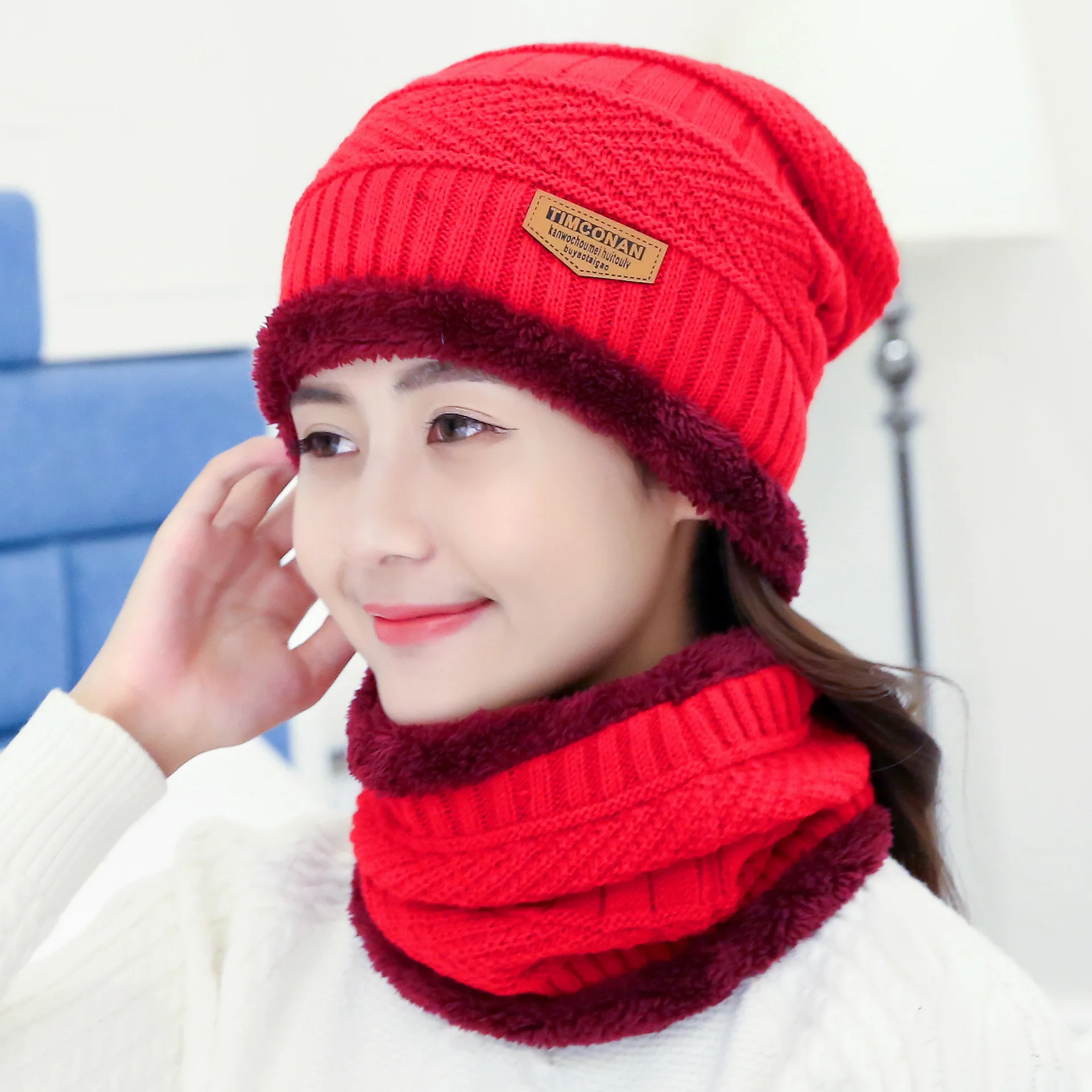 winter warm knitted hat hats for women collar scarf and 2 pieces set men 2019 | Аксессуары для одежды