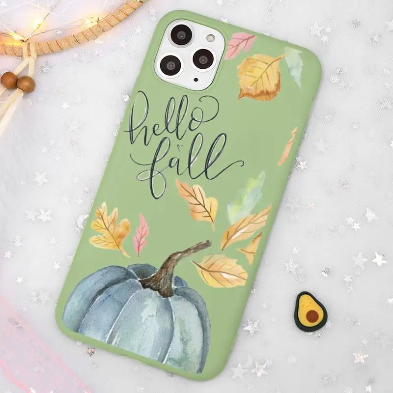 

Fall leaves inspiration Phone Case Candy Color Green for iPhone 11 12 pro XS MAX 8 7 6 6S Plus X SE 2020 XR