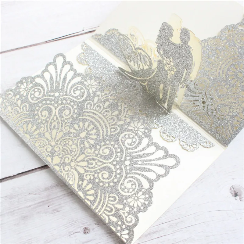 Роскошные 3D всплывающие Пригласительные открытки Блестящий золотистый