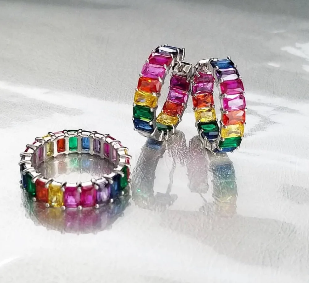 Оптовая продажа радужные серьги cz кольцо браслет позолота последняя мода