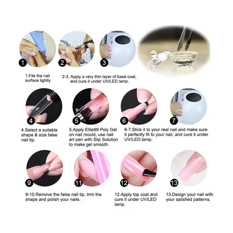 

Elite99 Nail Extension Gel Kit With Manicure Tools 30ml Nail Gel Acrylic Gel Polish Set Soak Off UV LED Builder Gel Tips