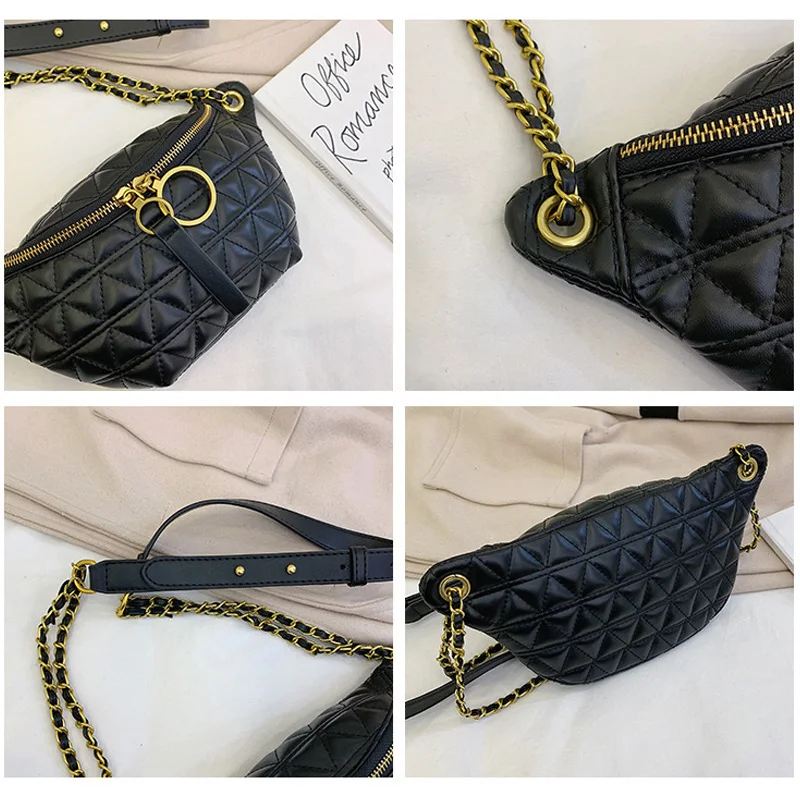

Women's PU Leather Shoulder Bags New Arrivals Lady Waist Bags Diamond Lattice Messenger Bag Female Chain Cross Body Bag Handbags