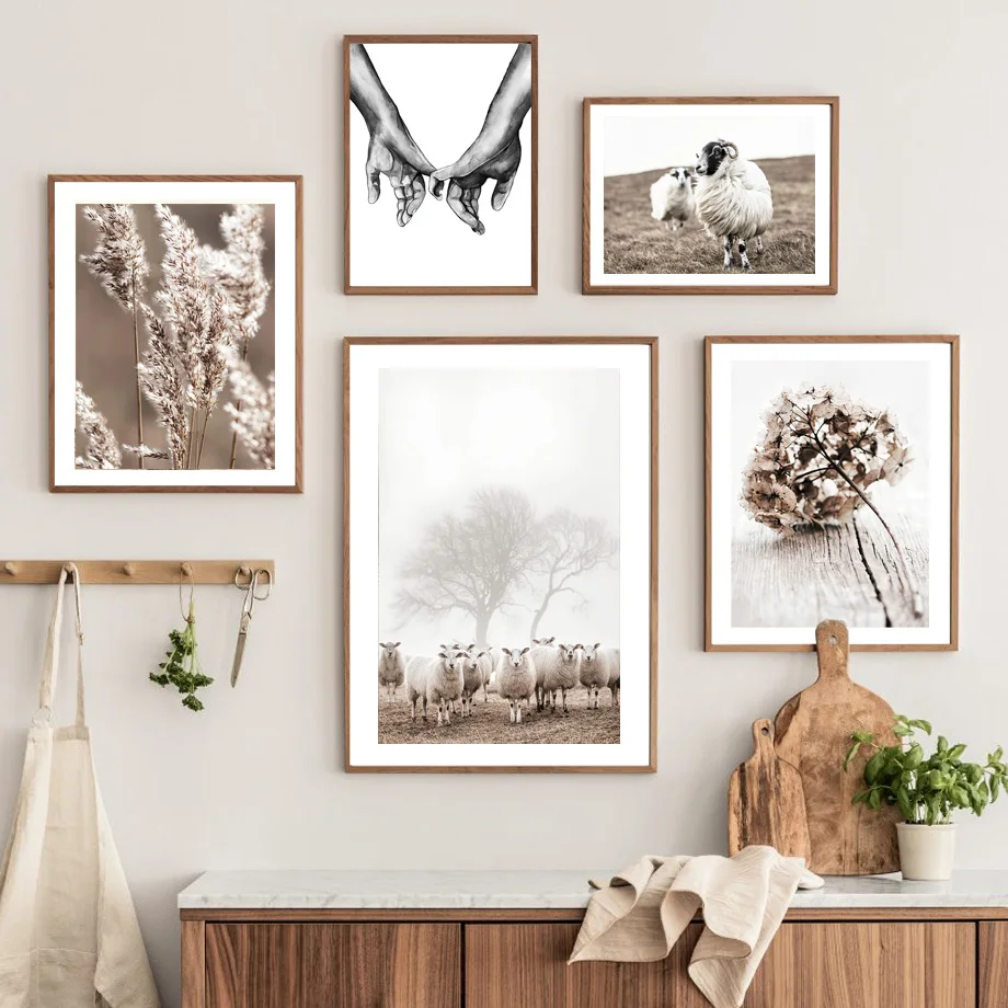 

Autumn Meadow Nature Sheep Dried Flower Nordic Poster Hold Hands Wall Art Print Canvas Painting Decor Pictures For Living Room