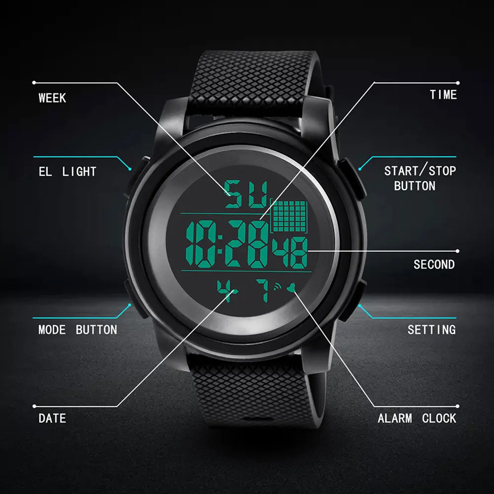 KAK Student Adjustable Strap Backlight Digital Watch Unisex Men Women Black Big Dial Sports Couple relogio-masculino | Наручные часы