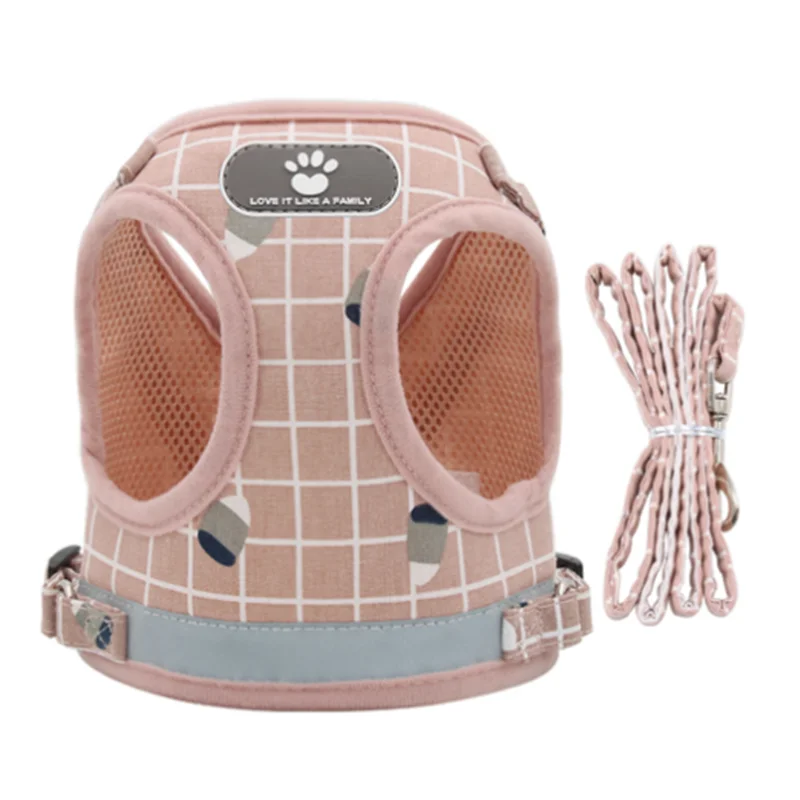 

Reflective Dog Harness Soft Mesh Puppy Kitten Collars Adjustable Small Medium Dog Cat Vest No Pull Comfortable Leash for Pug Pet