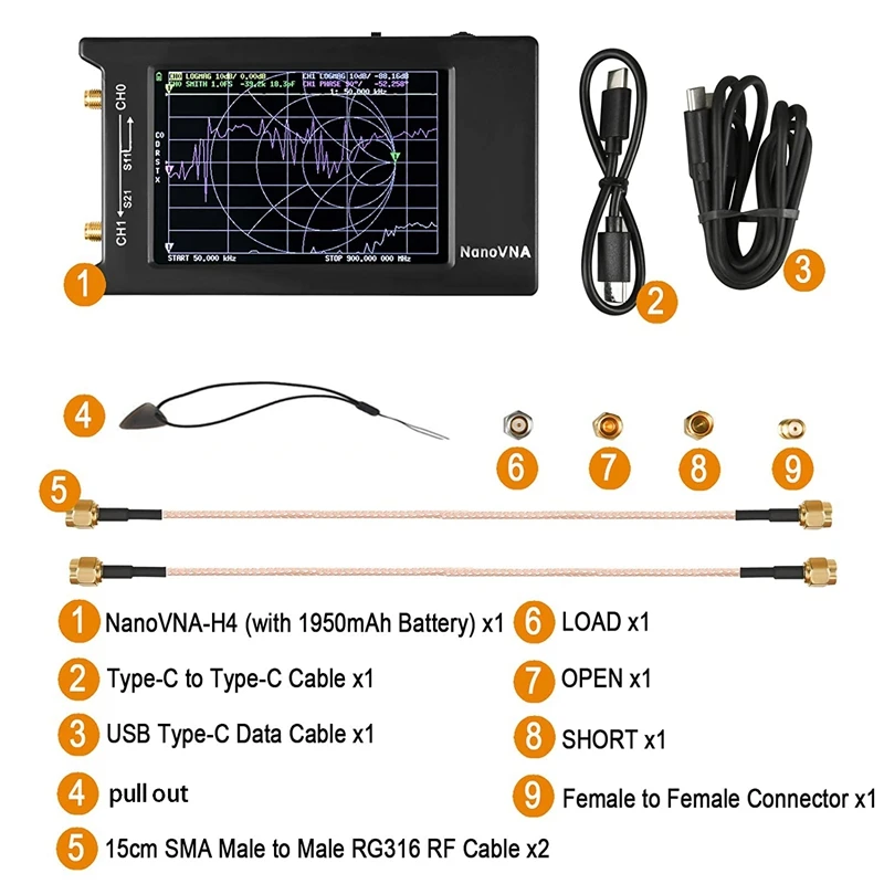 NanoVNA H4 Векторный анализатор сети 10 кГц 1 5 ГГц HF VHF UHF антенны с ЖК экраном нано