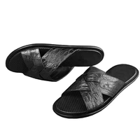 tianxin new 2021 true crocodile male slippers black leather soles men slippers men shoes