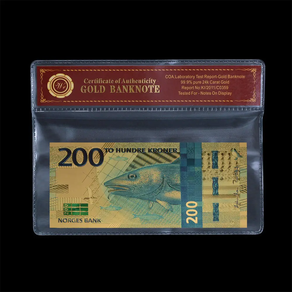 WR Norway 200 Kroner новинка 2017 золотые банкноты новогодние подарки цветная Золотая