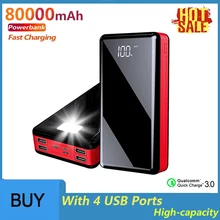 80000mAh Portable Mobile Power Bank with 4 USB LED Digital Display External Battery Charger Powerbank for Xiaomi Samsung IPhone