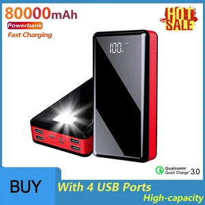 80000mah portable mobile power bank with 4 usb led digital display external battery charger powerbank for xiaomi samsung iphone free global shipping