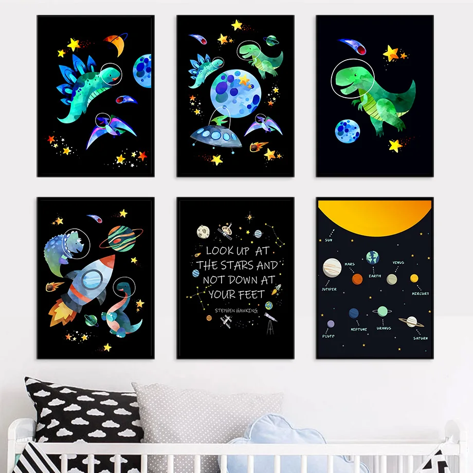 

Creativity Dinosaur Planet Spaceship Wall Art Canvas Painting Nordic Posters And Prints Home Decor Wall Pictures Baby Kids Room
