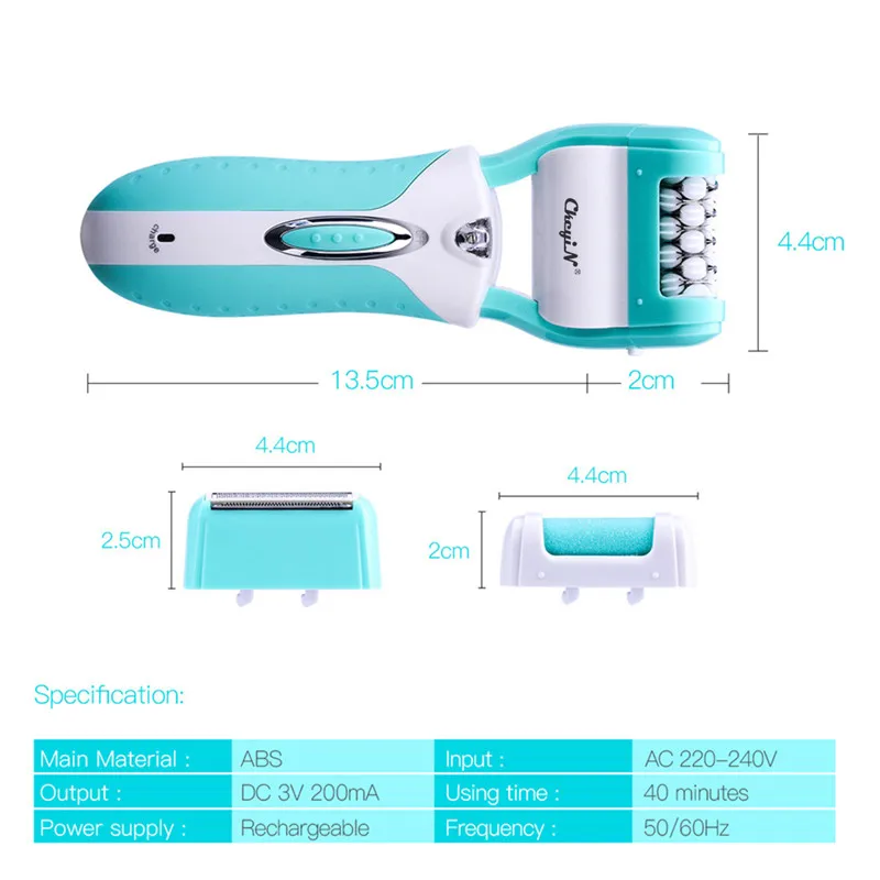 

3 In 1 Electric Epilator Women Hair Removal Painless Shaving Foot File Pedicure Tools Machine Female Face Bikini Body Leg