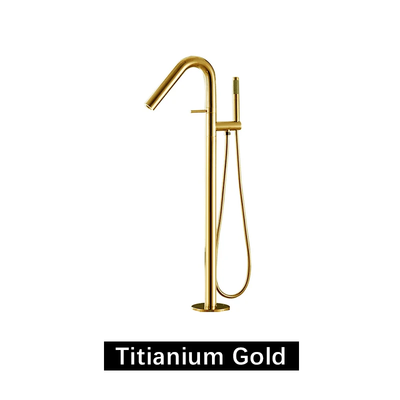 Titanium Gold Пол ванной комнаты стоячий кран Полный Твердый латунный Смеситель для ванной комнаты смеситель для душа блестящий золотой розовый золотой черный хром AH3036 - Цвет: Titanium Gold