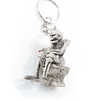 1 pc trendy creative grey skull skeleton toilet purse bag rubber keychain keyring key chain gift car accessory bag pendant