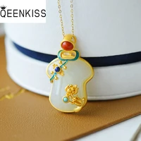qeenkiss nc5189 fine jewelry wholesale fashion woman motherbride birthday wedding gift vintage cheongsam jade 24kt gold necklace