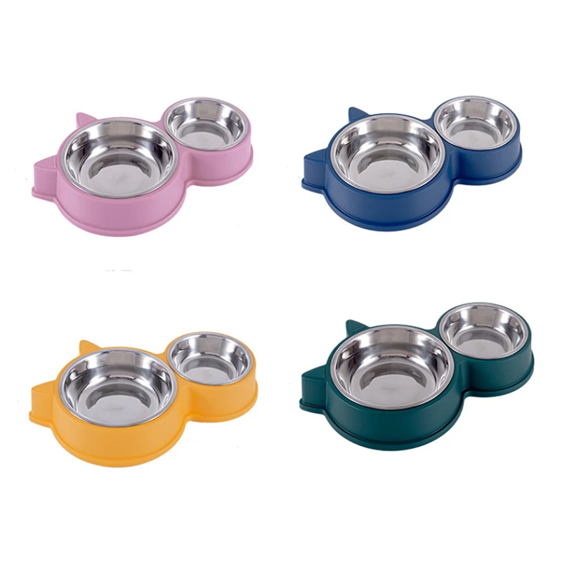 Двойная миска для домашних питомцев из нержавеющей стали кошек собак котят еда