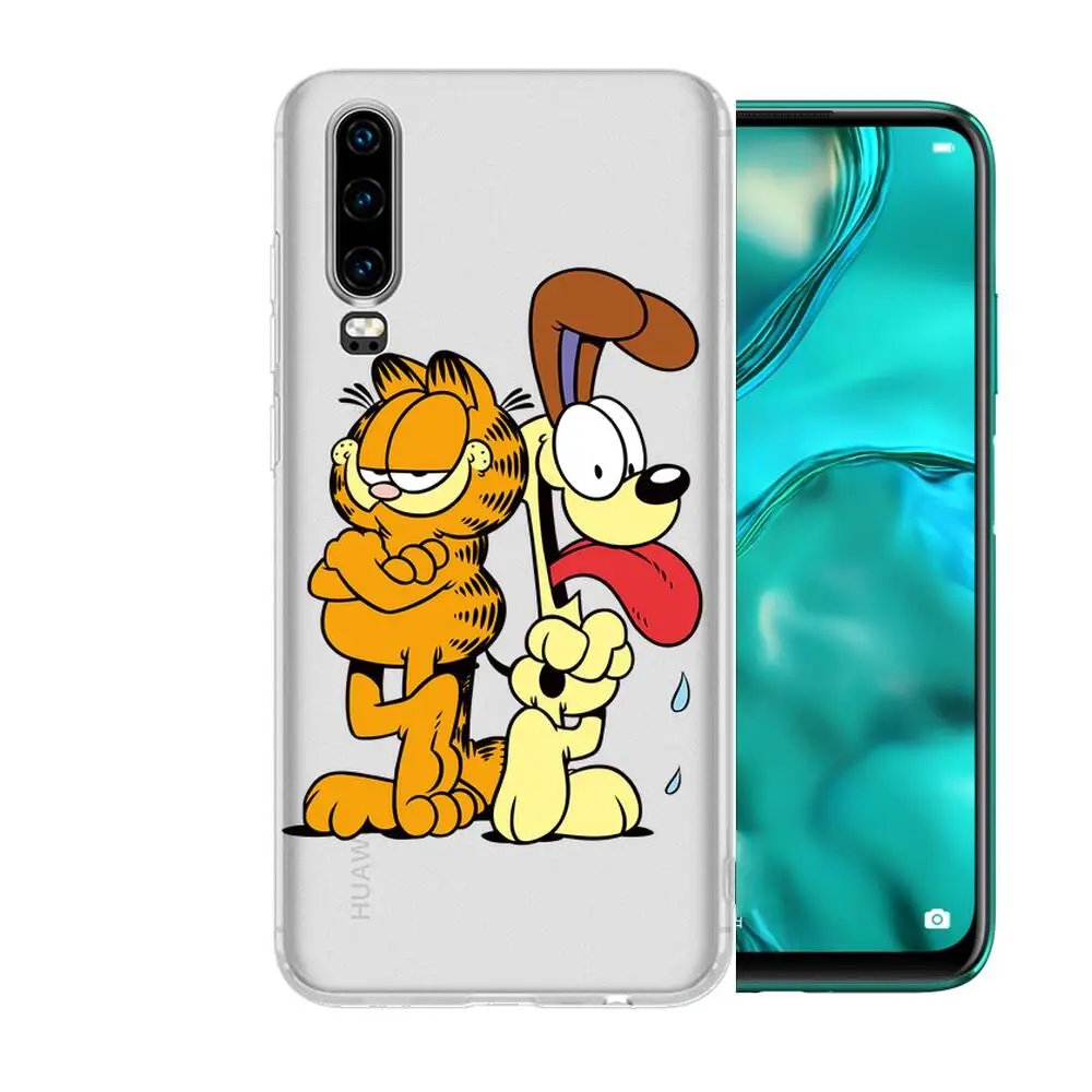

Cute Cartoon anime Garfield Couple Anime Transparent Phone Case For Huawei P 40 30 20 10 9 8 Lite E Pro Plus Etui Coque Painti