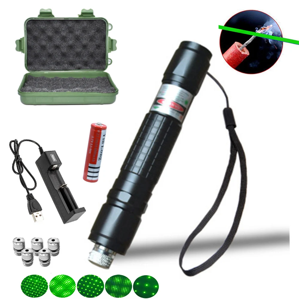 

High-power green laser pointer 5 milliwatts, powerful laser equipment, ultra-long radiation 8000 laser sight with USB charger