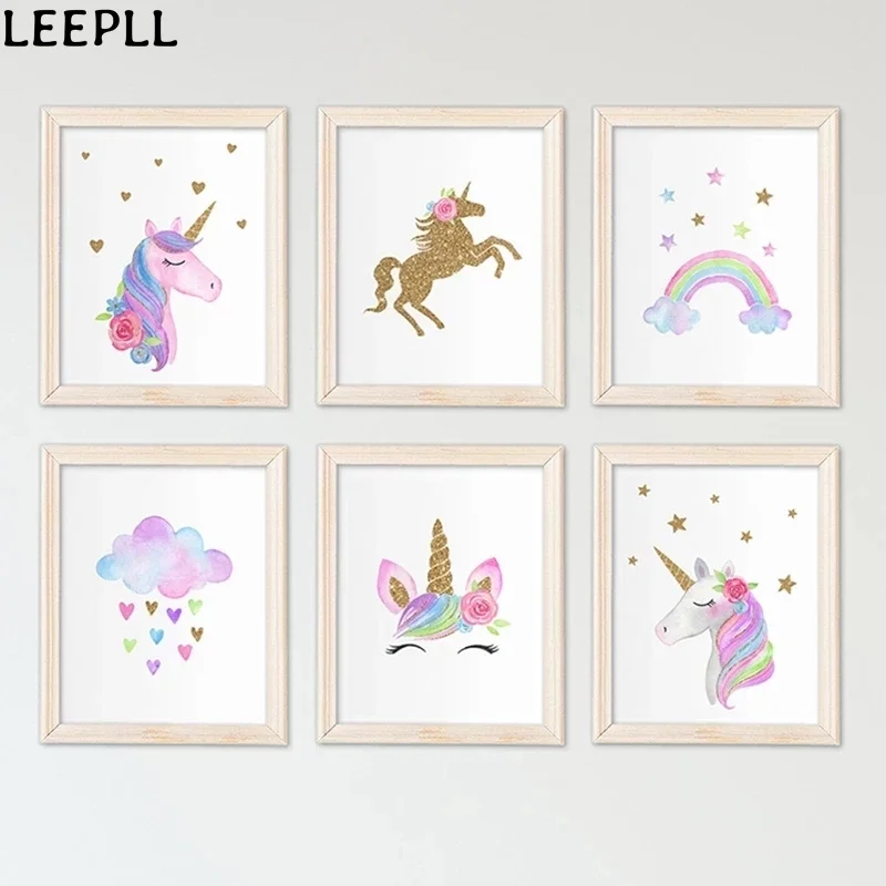 Скандинавский Единорог настенный художественный Золотой блестящий принт
