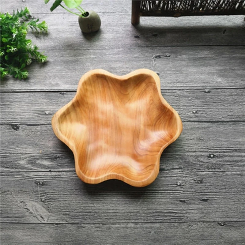 

Solid Wood Dried fruit plates Food Fruit Cake Dessert Dinner Plate Dishes Storage Flower Shape
