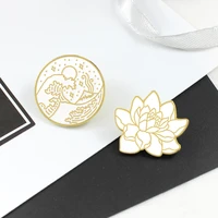 lotus wave round brooch seaside star moon ocean plant enamel pin badge for bag lapel hat coat neutral japanese gifts friends