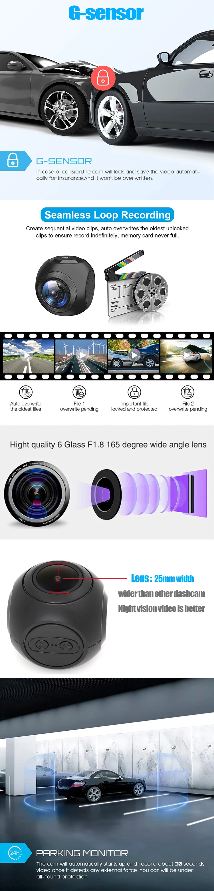 Ainina A9 WiFi Автомобильный видеорегистратор Full-HD 1080p Автомобильный видеорегистратор Встроенный WiFi с приложением, sony сенсор, g-сенсор, WDR